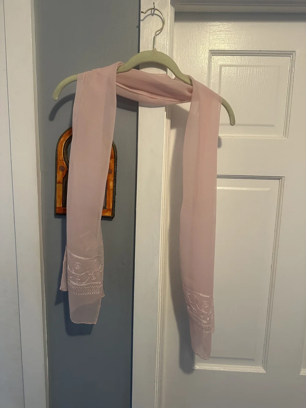 Light Pink Embroidered Chiffon Scarf - Women Accessories